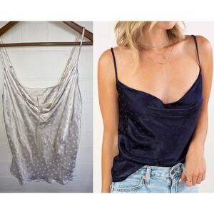 LOVE STITCH Dot Jacquard Cowl Neck Satin Cami Top NWT Medium M ROMANTIC FEMININE